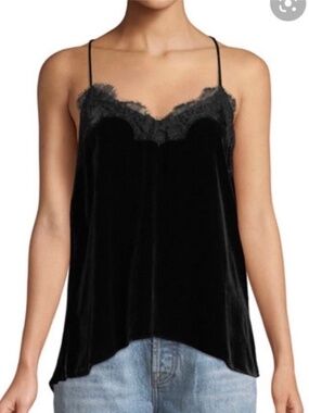Cami NYC The Racer Black Velour Tank Sweetheart Lace Trim Whimsigoth Y2K SZ XS